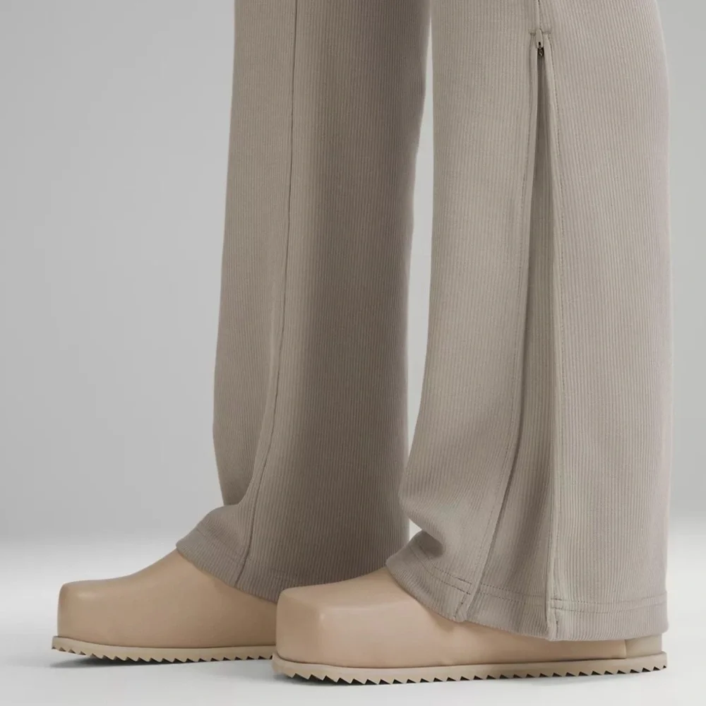 Lululemon Brushed Softstreme Ribbed Zip Flared Athletic Pants Riverstone 14 NWT